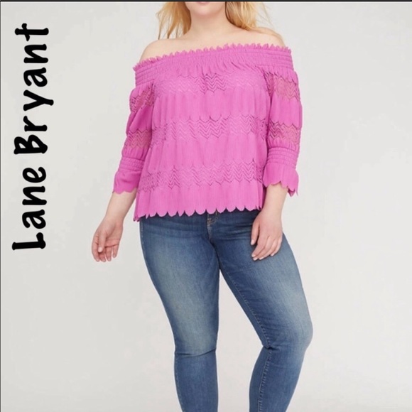 Lane Bryant Ruffle Off Shoulder Mauve Pink Blouse Size 18/20 - Picture 1 of 16